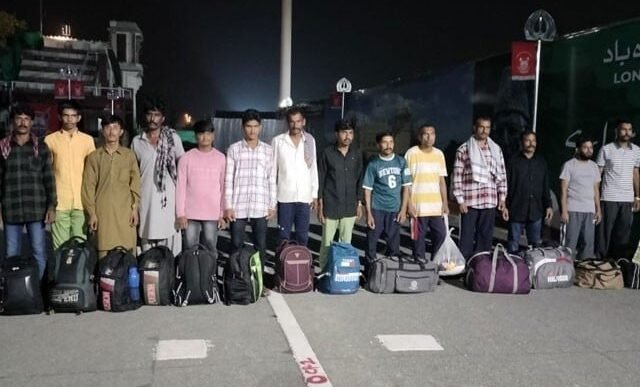 indian officials handed nine civilians and five fishermen over to pakistan rangers punjab at the border crossing photo express