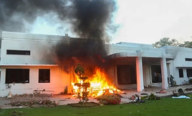 the jinnah house lahore corps commander house which was set afire by supporters of former prime minister imran khan during a protest against his arrest in lahore on may 9 2023 photo reuters file