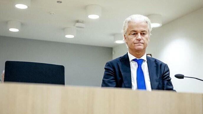 pvv leader geert wilders attends the trial against saad rizvi and muhammad ashraf jalali who called for his death in badhoevedorp on september 9 photo afp