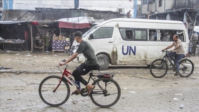 palestinians are biking on the street on a rainy day in jabalia gaza on september 01 2024 photo anadolu agency