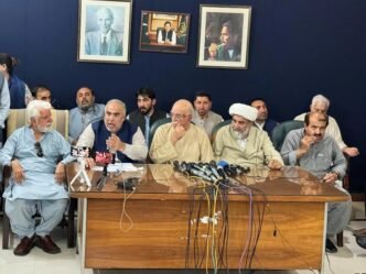 opposition leaders including asad qaiser mahmood khan achakzai and allama nasir abbas outlined the situation in erstwhile fata during a press conference in islamabad on june 4 2024 photo express