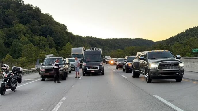 drivers park on i 75 north of london kentucky on september 7 2024 photo reuters