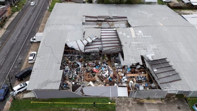 a drone view shows the junk in the trunk thrift store which suffered a roof failure and wall collapse due to the effects of hurricane francine in houma louisiana us on september 12 2024 photo reuters