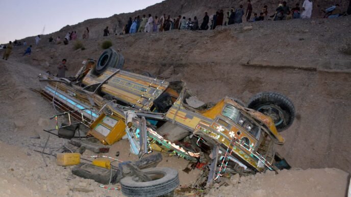 Bus full of wedding guests plunges into a ravine in southwestern Pakistan, killing 7