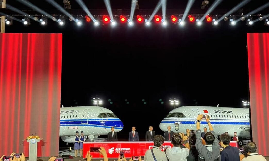 A delivery ceremony of the first C919 aircraft to two Chinese airlines, Air China - the country