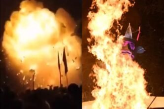 Massive explosion of “Ravan Effigy” creates a Mushroom cloud