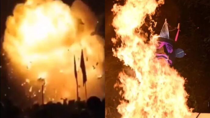 Massive explosion of “Ravan Effigy” creates a Mushroom cloud