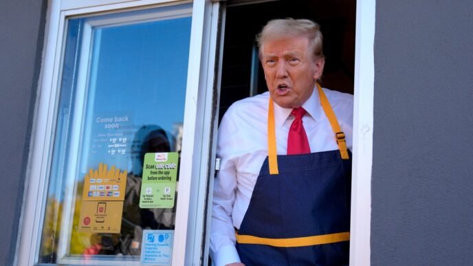 Trump serves fries at McDonald's in Pennsylvania