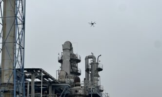 A drone equipped with radiation sensors is in operation. Photo: The Paper