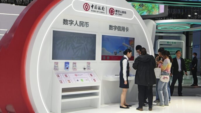 Visitors use digital yuan for payment at the 6th Digital China Summit in East China