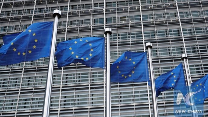 The European Union flags in front of EU headquarters in Brussels, Belgium. Photo: Xinhua