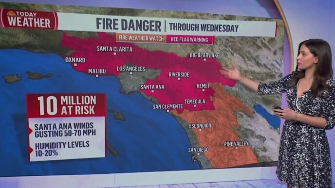 Dangerous wind gusts forecasted as LA wildfires rage on