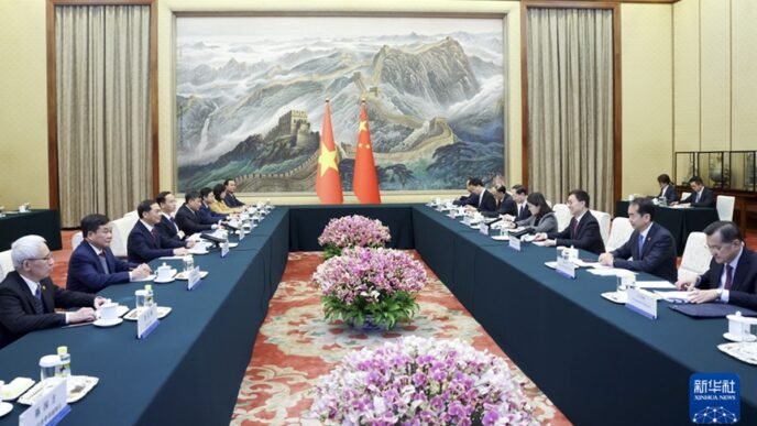 Chinese Vice President Han Zheng met with Deputy Prime Minister and Foreign Minister of Vietnam Bui Thanh Son in Beijing. Photo: Xinhua