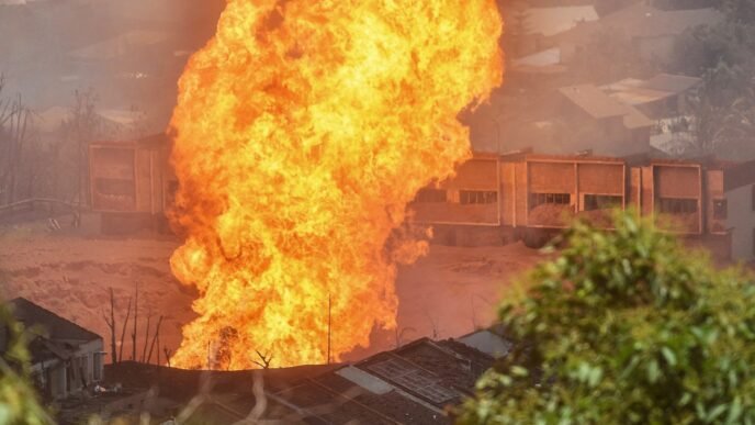 Burst gas pipe sparks column of flame in Malaysia, injuring more than 100 people