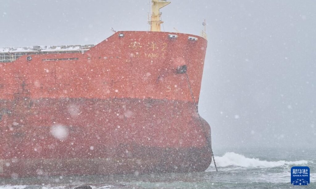 Chinese cargo ship Anyang-2 is stranded in shallow seas near Nevelsk port in Sakhalin Island, Russia. Photo: Xinhua News Agency