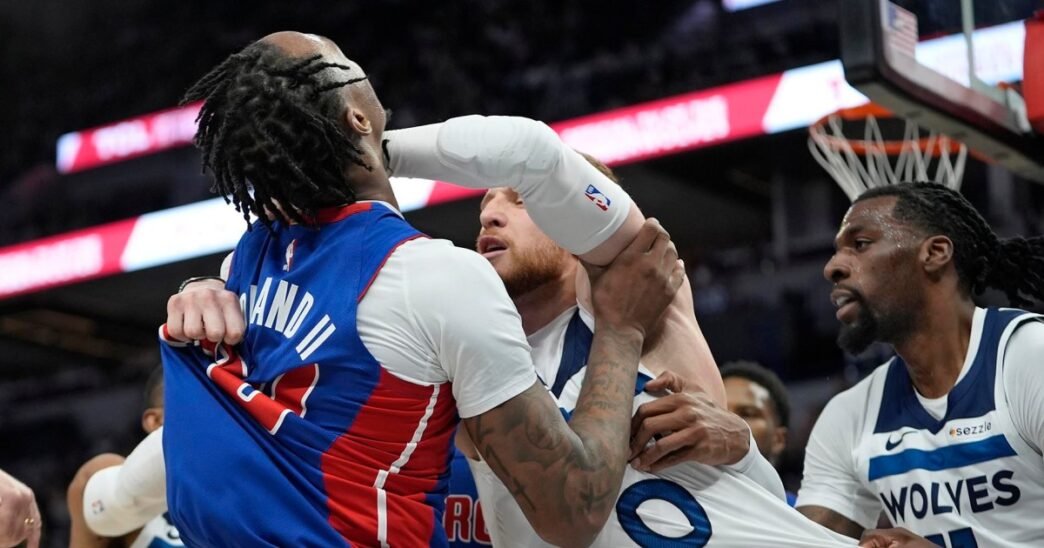 Five NBA players suspended for fight between Pistons-Timberwolves that spilled into stands