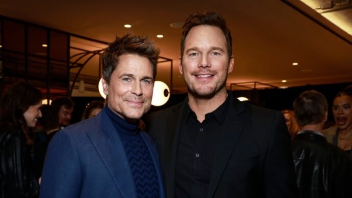Rob Lowe dressed as the Easter Bunny with help from Chris Pratt. It didn’t go well