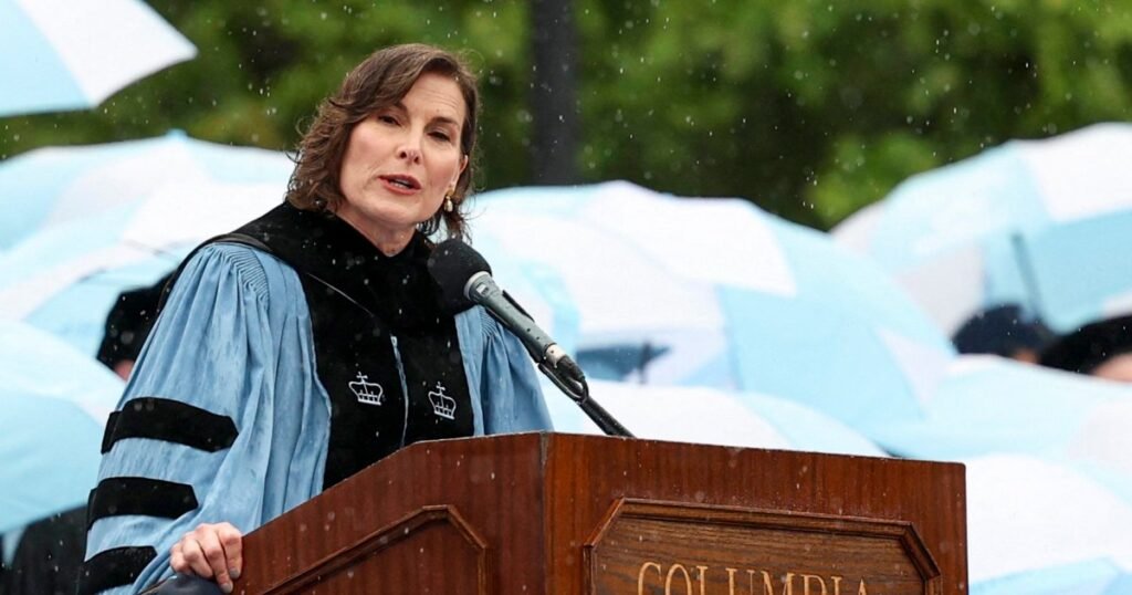 Columbia University’s acting president booed again noting absence of activist Mahmoud Khalil in commencement speech
