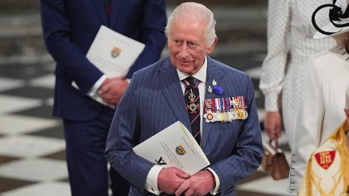 King pays tribute in poignant VE Day speech to unity of Allies who fought ‘existential threat to humanity’