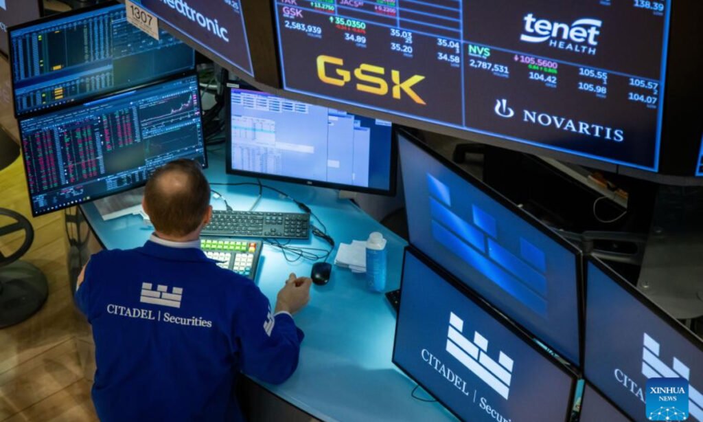 A trader works on the floor of the New York Stock Exchange in New York, the United States, on Feb. 3, 2025. U.S. stocks ended lower on Monday, as investors reacted to the Donald Trump administration