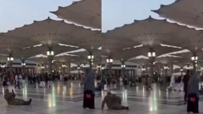 Husband lays on floor at Masjid e Nabwi to take wife’s perfect photo goes viral