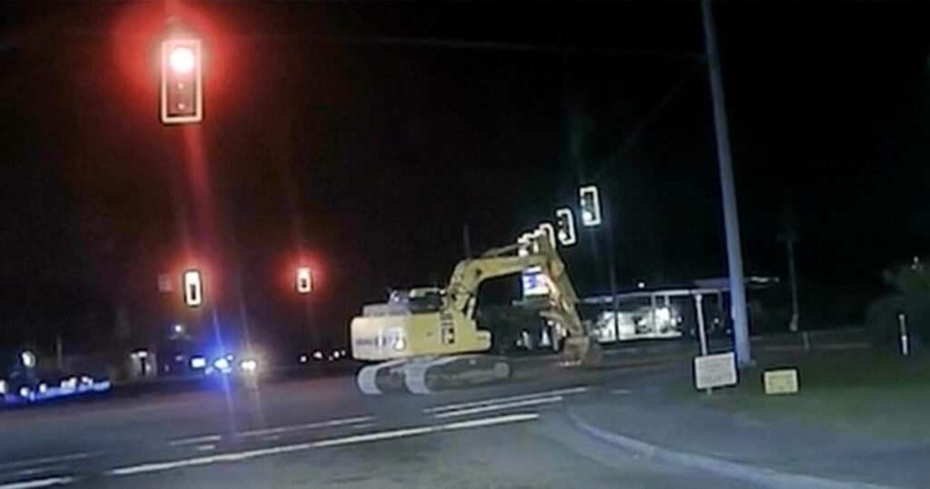 Not-so-hot pursuit of burglary suspect sees police cars chase tractor excavator at walking pace