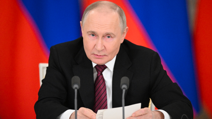 President of Russia Vladimir Putin makes a speech during a press conference in Moscow, Russia on May 10, 2025. Photo: VCG