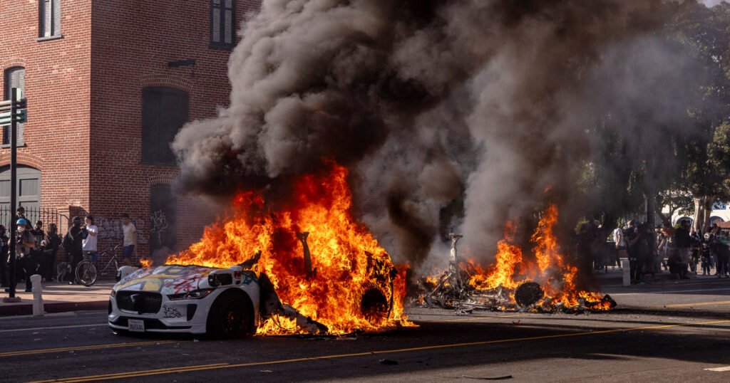 Why Waymo cars set on fire were sitting ducks during LA protests